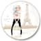Designart - Cute Girl By The Tour Eiffel In Paris - Children's Art Metal Circle Wall Art